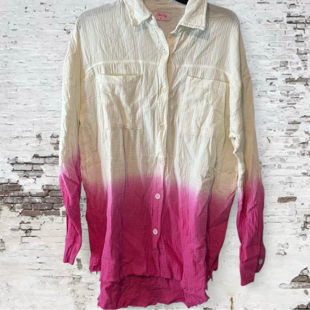 Pink Lily White Ombre Button-Up Shirt